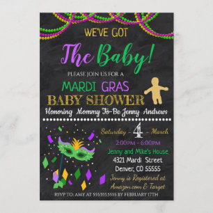 Invitación del partido Baby Shower Mardi Gras