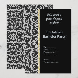 INVITACIÓN DEL PARTIDO BACHELOR DE PATRÓN GRIS DE 