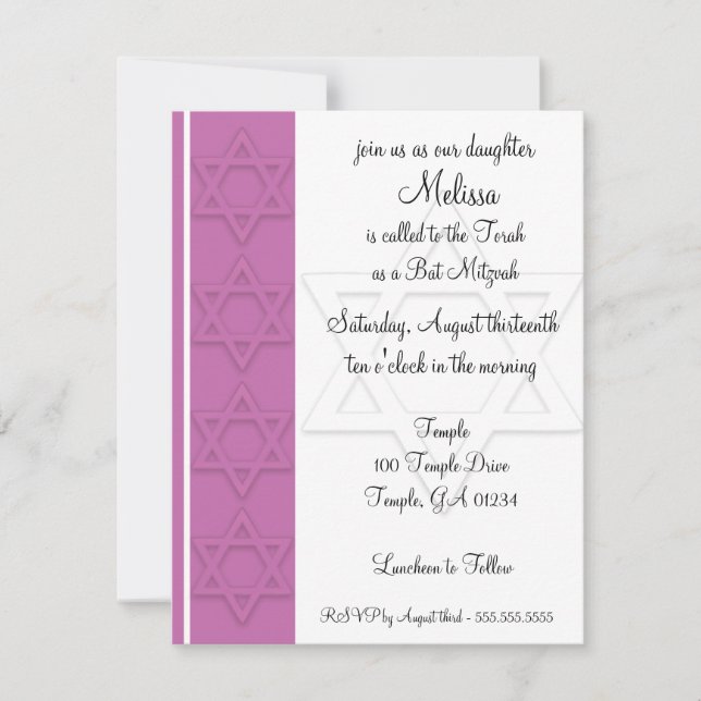 Invitación del partido Bat Mitzvah (Anverso)
