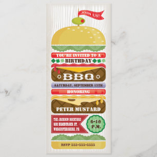Invitación del partido BBQ Hamburger apilado