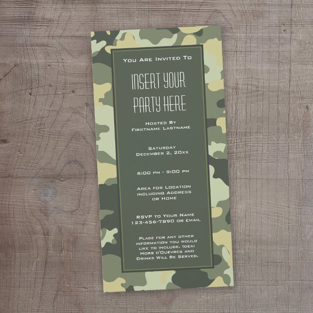 Invitación del partido Camuflaje Militar Verde (Camouflage Birthday Invitation or Other Party!)