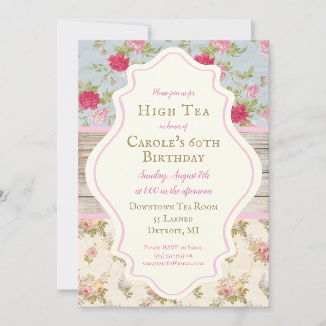 Invitación del Partido Chic a Shabby, floral y vic (Anverso)