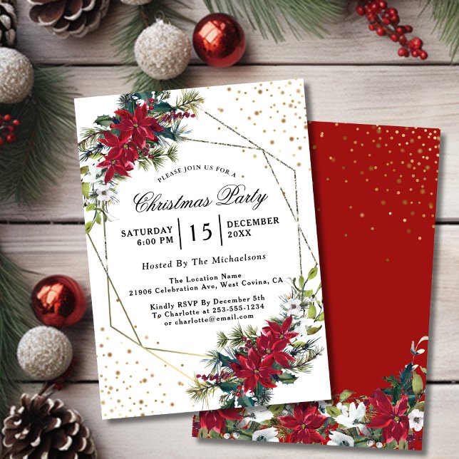 Invitación del partido Confetti de Poinsettia navi (Christmas Poinsettia Confetti Party Invitation
)