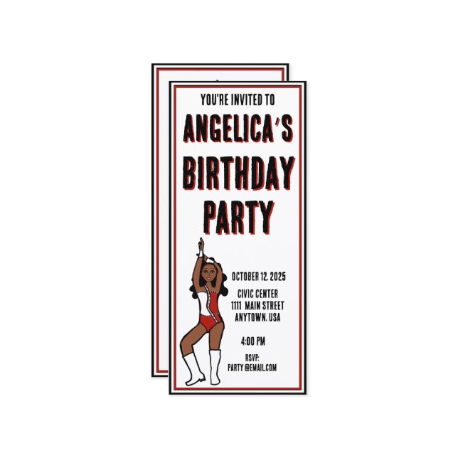 Invitación del partido de bailarina blanco rojo #1 (Anverso/Reverso In Situ)