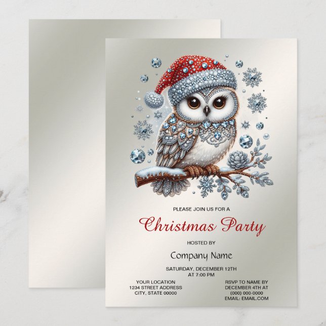 Invitación del partido de búho navidades (Anverso / Reverso)