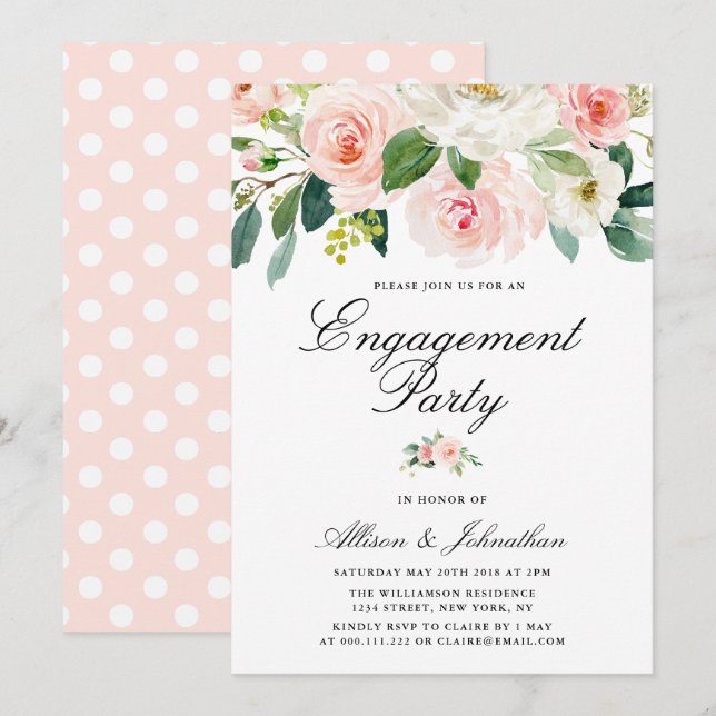 invitación del partido de compromiso floral rosa r (Anverso / Reverso)