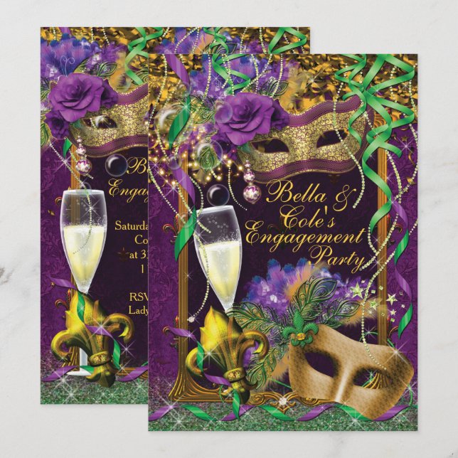 Invitación del partido de compromiso Mardi Gras (Anverso / Reverso)