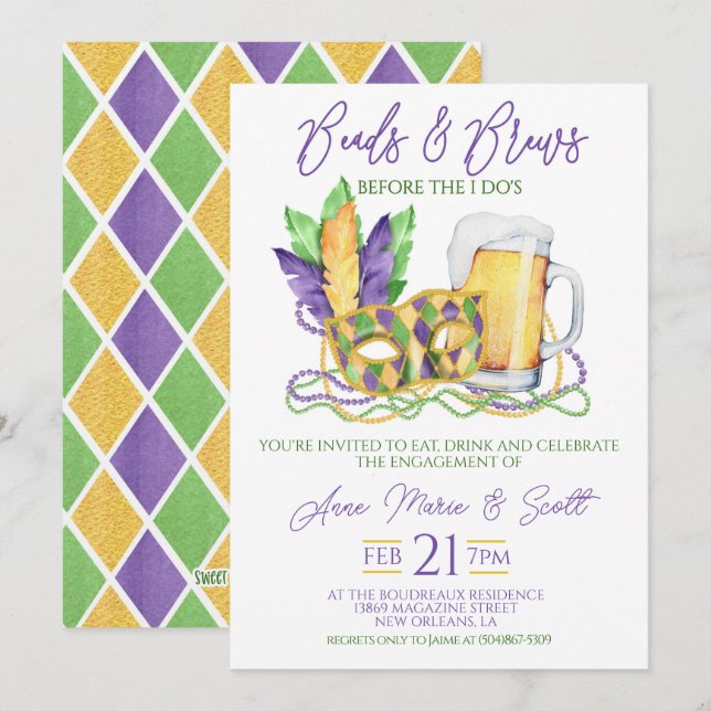 Invitación del partido de compromiso Mardi Gras (Anverso / Reverso)