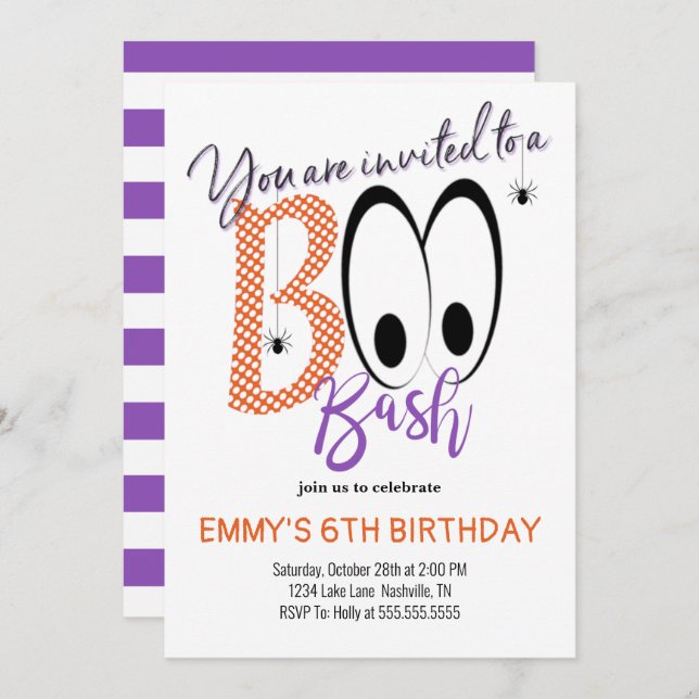 INVITACIÓN DEL PARTIDO DE CUMPLEAÑOS DE BOO BASH H (Anverso / Reverso)