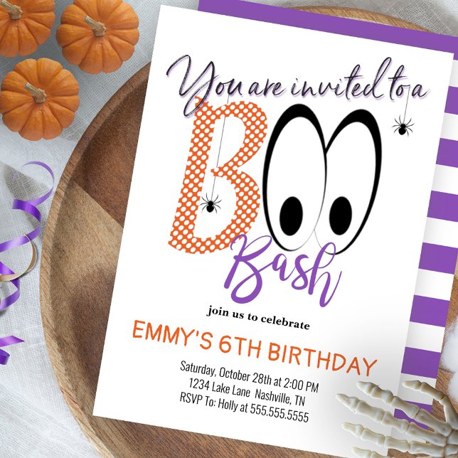 INVITACIÓN DEL PARTIDO DE CUMPLEAÑOS DE BOO BASH H (BOO BASH HALLOWEEN BIRTHDAY PARTY INVITATION)
