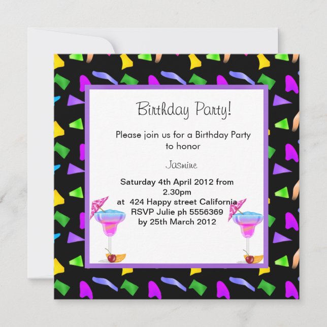 INVITACIÓN DEL PARTIDO DE CUMPLEAÑOS DE confetti n (Anverso)
