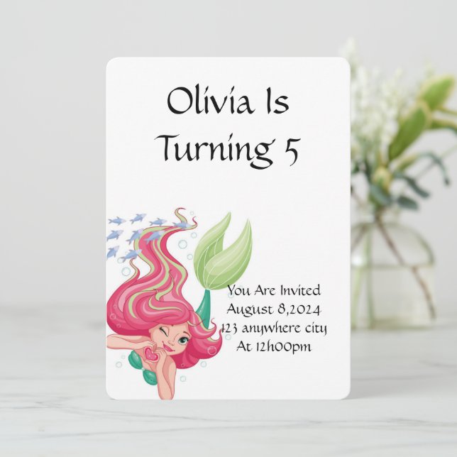 INVITACIÓN DEL PARTIDO DE CUMPLEAÑOS DE MERMAID PA (Anverso de pie)