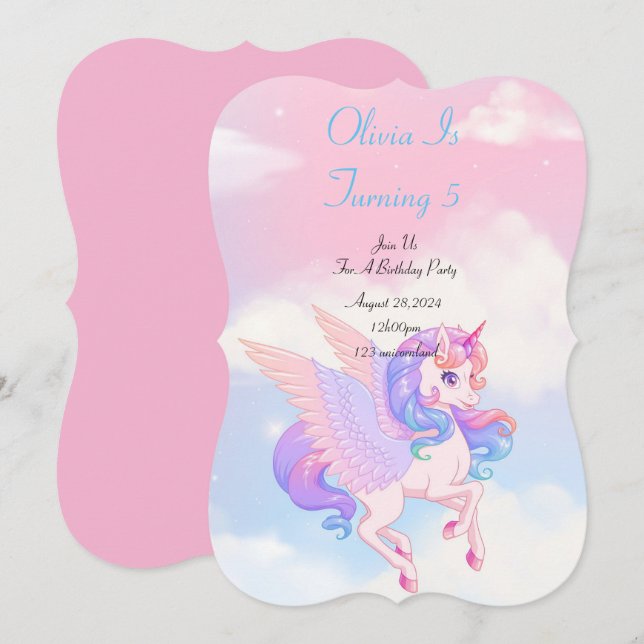 INVITACIÓN DEL PARTIDO DE CUMPLEAÑOS UNICORN (Anverso / Reverso)