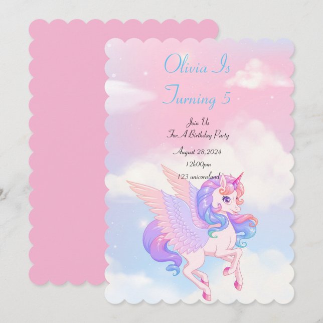 INVITACIÓN DEL PARTIDO DE CUMPLEAÑOS UNICORN (Anverso / Reverso)