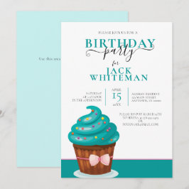 INVITACIÓN DEL PARTIDO DE CUPCAKE VERDE AZULADO FE