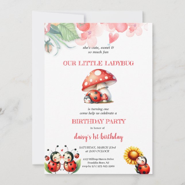 INVITACIÓN DEL PARTIDO DE CUTEST LADYBUG BIRTHDAY (Anverso)