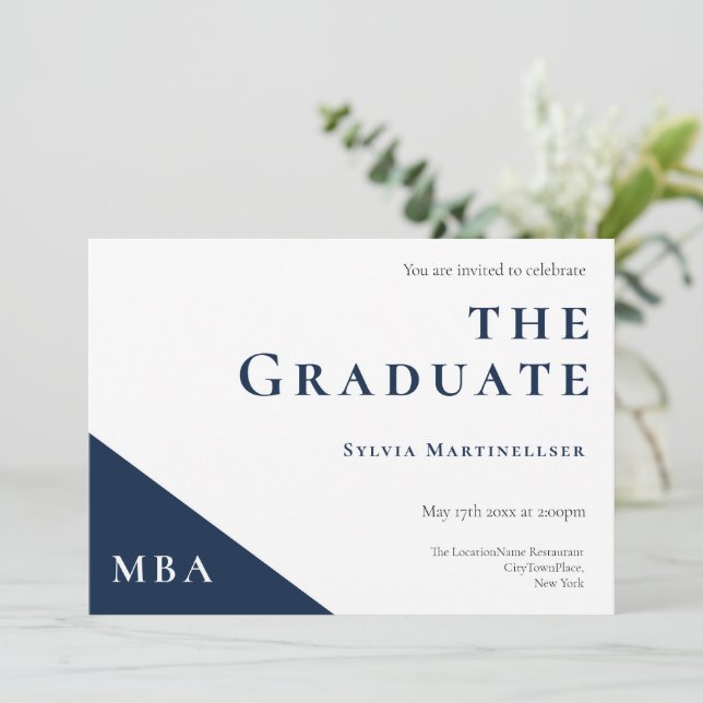 Invitación del Partido de Graduación Blanca Azul d (Anverso de pie)