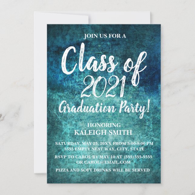 Invitación del Partido de Graduación Blanca Azul d (Anverso)