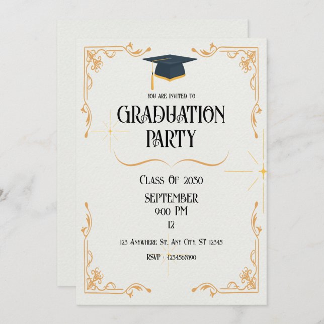 Invitación del Partido de Graduación Blanca minima (Anverso / Reverso)