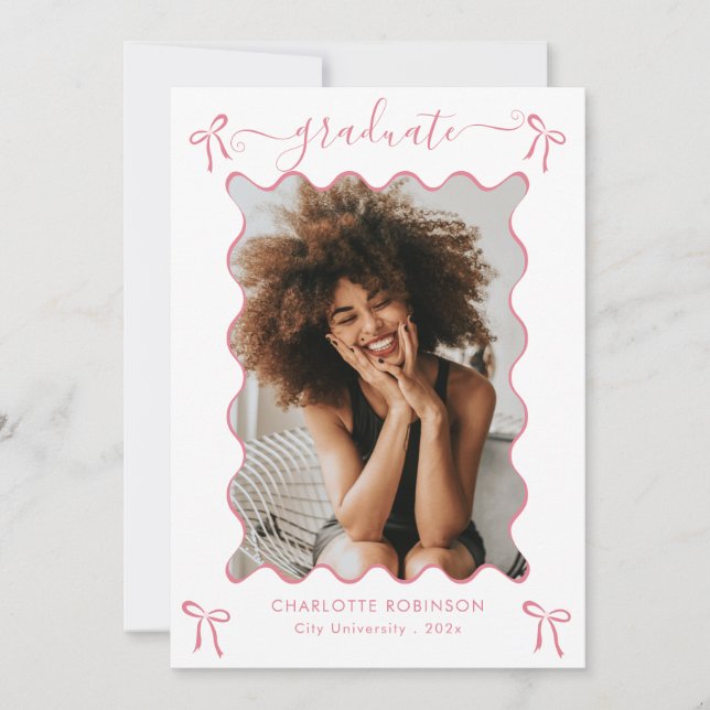 Invitación del Partido de Graduación de Bow Rosado (Anverso)