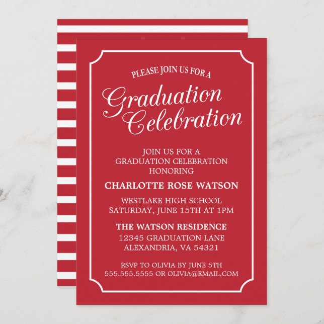 INVITACIÓN DEL PARTIDO DE GRADUACIÓN ELEGANTE DE M (Anverso / Reverso)