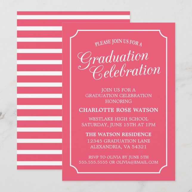 INVITACIÓN DEL PARTIDO DE GRADUACIÓN ELEGANTE DE M (Anverso / Reverso)