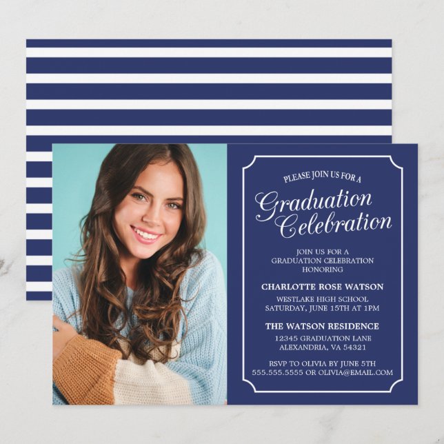 INVITACIÓN DEL PARTIDO DE GRADUACIÓN ELEGANTE DE M (Anverso / Reverso)