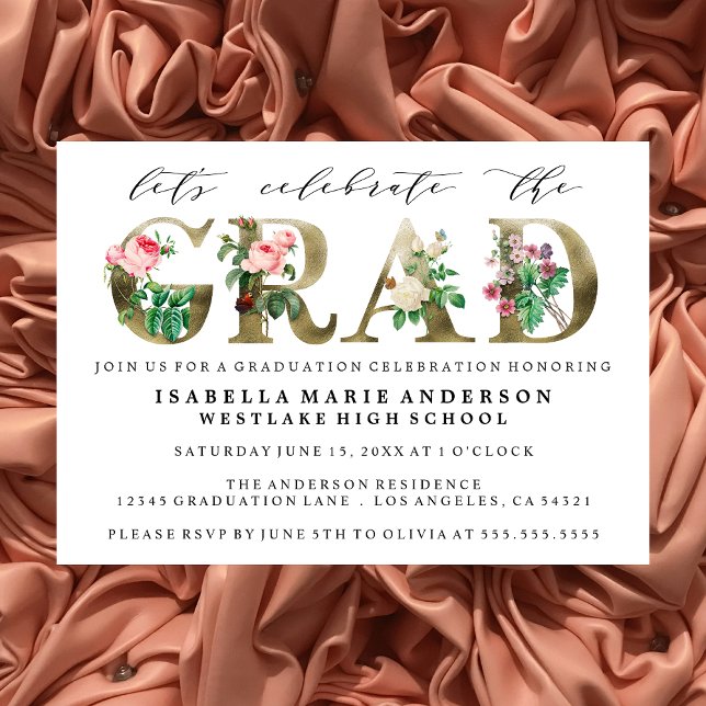 INVITACIÓN DEL PARTIDO DE GRADUACIÓN FLORAL ELEGAN (Subido por el creador)