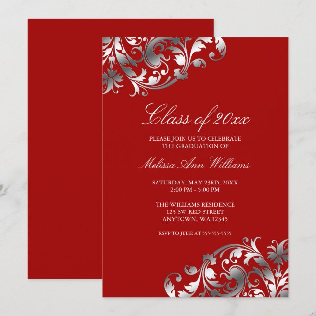 Invitación del Partido de Graduación Red Silver Sw (Anverso / Reverso)