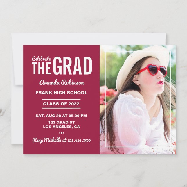 Invitación del partido de graduación rojo y blanco (Anverso)