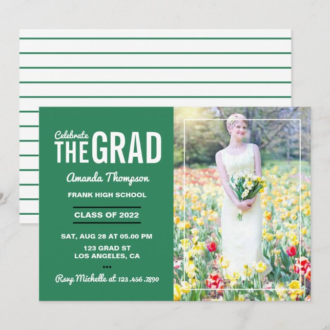 Invitación del Partido de Graduación Verde y Blanc (Anverso / Reverso)