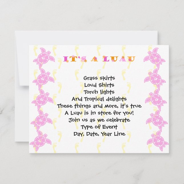 Invitación del partido de Hibiscus Turtle Luau (Anverso)