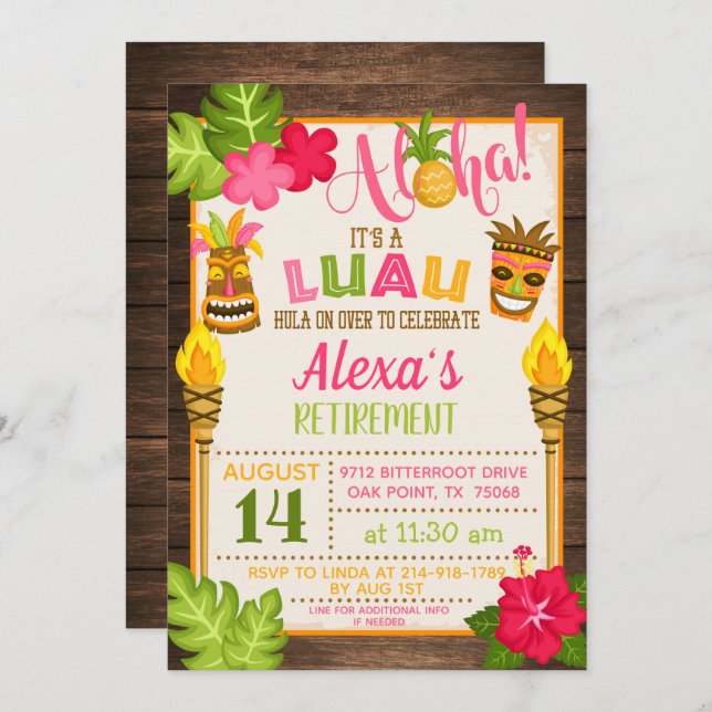 Invitación del Partido de Jubilación de Luau (Anverso / Reverso)
