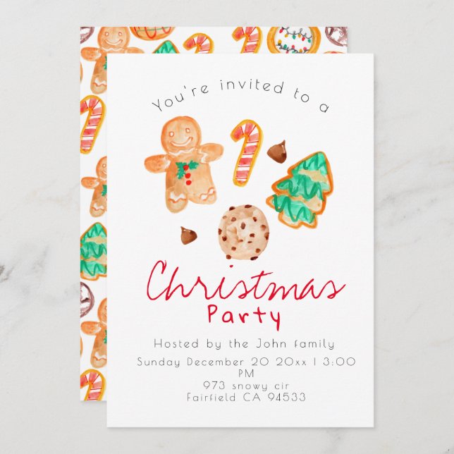 Invitación del partido de los Navidades de cookies (Anverso / Reverso)