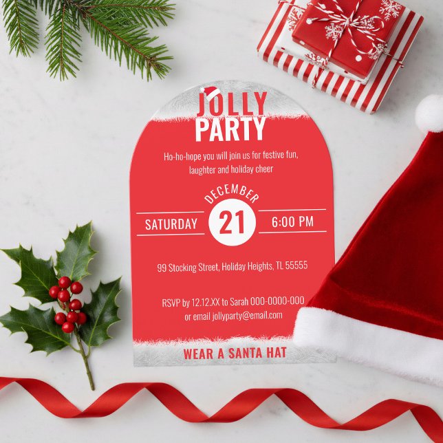 Invitación del partido de los Navidades de la jale (Start your holiday party planning with this festive red and white Christmas invitation)