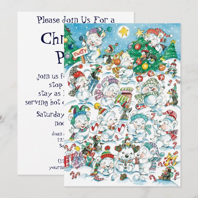 Invitación del partido de los Navidades de pingüin (Anverso / Reverso)