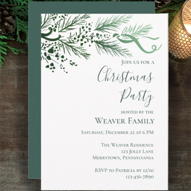 Invitación del Partido de los Navidades de Pino de (Customize this Christmas party invitation template. My original hand drawn pine bows and berries.
)