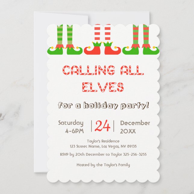 Invitación del Partido de los Navidades Elves (Anverso)