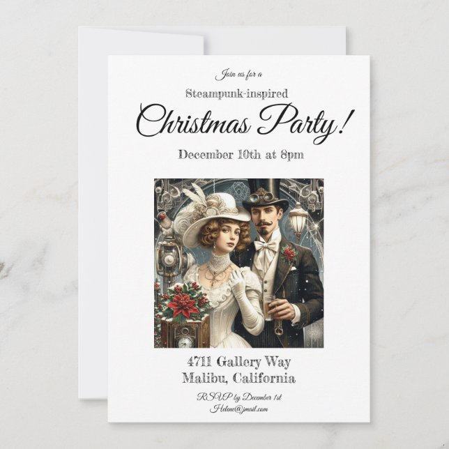 Invitación del partido de los Navidades Steampunk (Anverso)