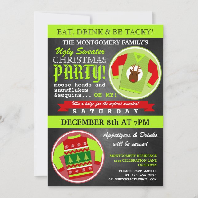 Invitación del partido de los Navidades suéteres f (Anverso)