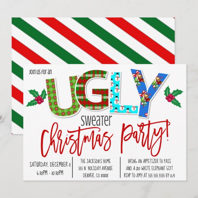 Invitación del partido de los Navidades suéteres f (Anverso / Reverso)