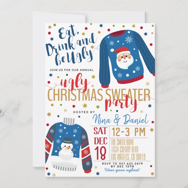 Invitación del partido de los Navidades suéteres f (Anverso)