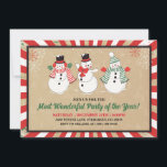 Invitación del partido de Navidades de Snowman<br><div class="desc">Invite a los huéspedes a su fiesta de Navidades con esta encantadora invitación de Navidades de snowman. Este encantador diseño muestra a tres adorables hombres de nieve de estilo vintage, cada uno rebosante de alegría clásica de las vacaciones. Es una manera reconfortante de iniciar la temporada navideña y crear recuerdos...</div>
