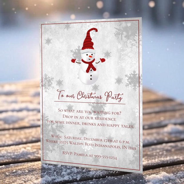 Invitación del Partido de Navidades de Snowman de  (Red Cute Snowman Christmas Party Invitation)