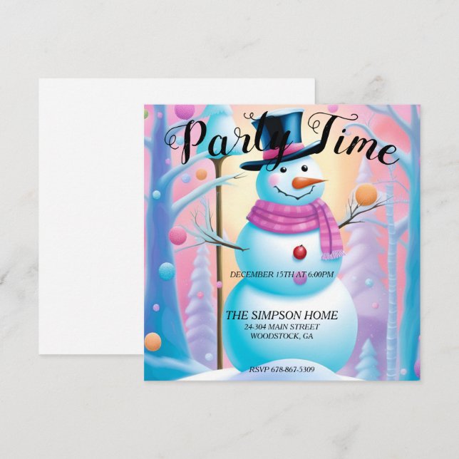 Invitación del partido de Navidades Snowman (Anverso / Reverso)