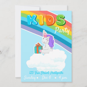 Invitación del partido de niños Rainbow Unicorn