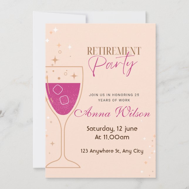 Invitación del partido de retiro moderno rosado (Anverso)