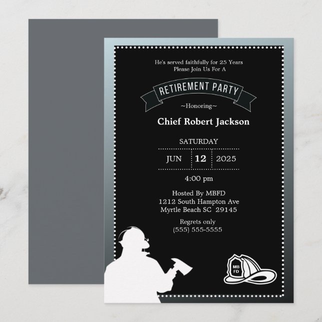 Invitación del partido de retiro negro gris del bo (Anverso / Reverso)