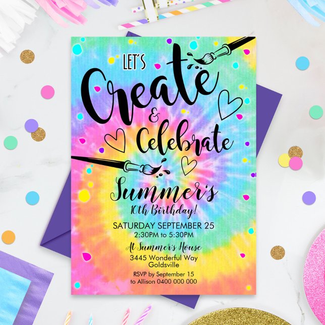 Invitación del Partido del Arte Tie Dye Paint Fies (Subido por el creador)