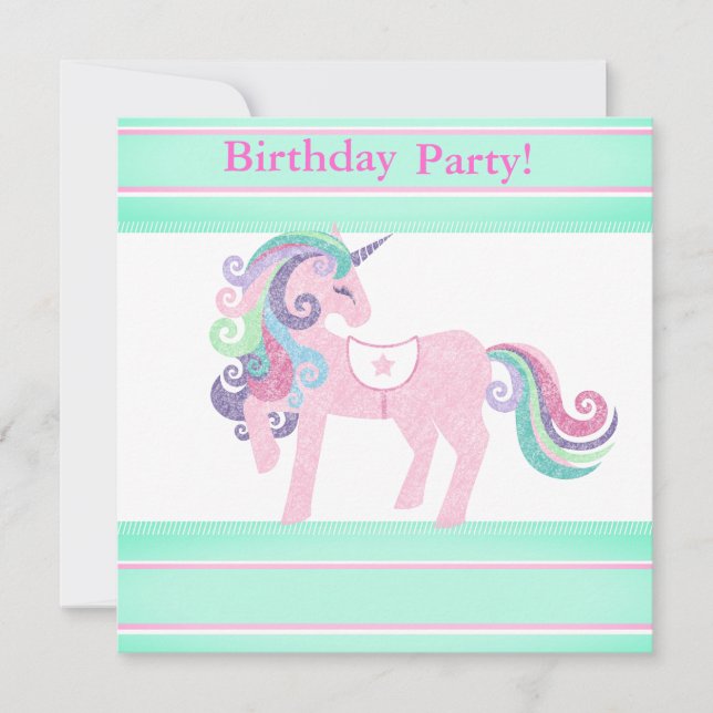 INVITACIÓN DEL PARTIDO DEL CUMPLEAÑOS UNICORN AQUA (Anverso)